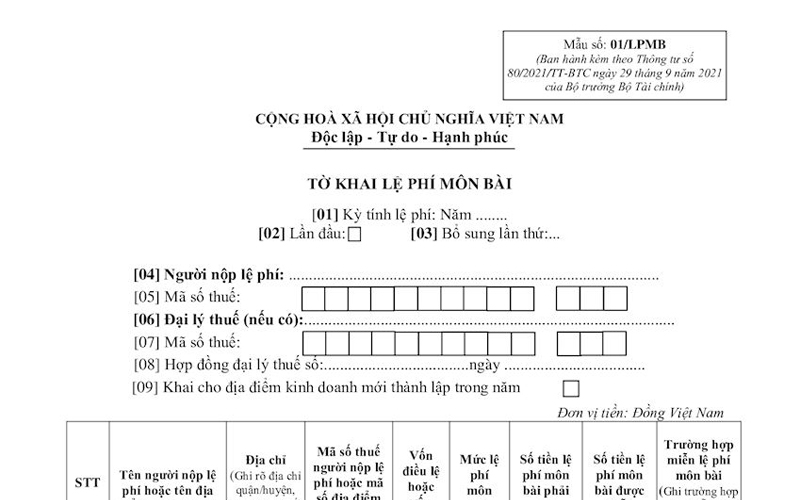 Hạn Nộp Tờ Khai Thuế Môn Bài Cho Văn Phòng Đại Diện 4 tờ khai thuế môn bài cho văn phòng đại diện